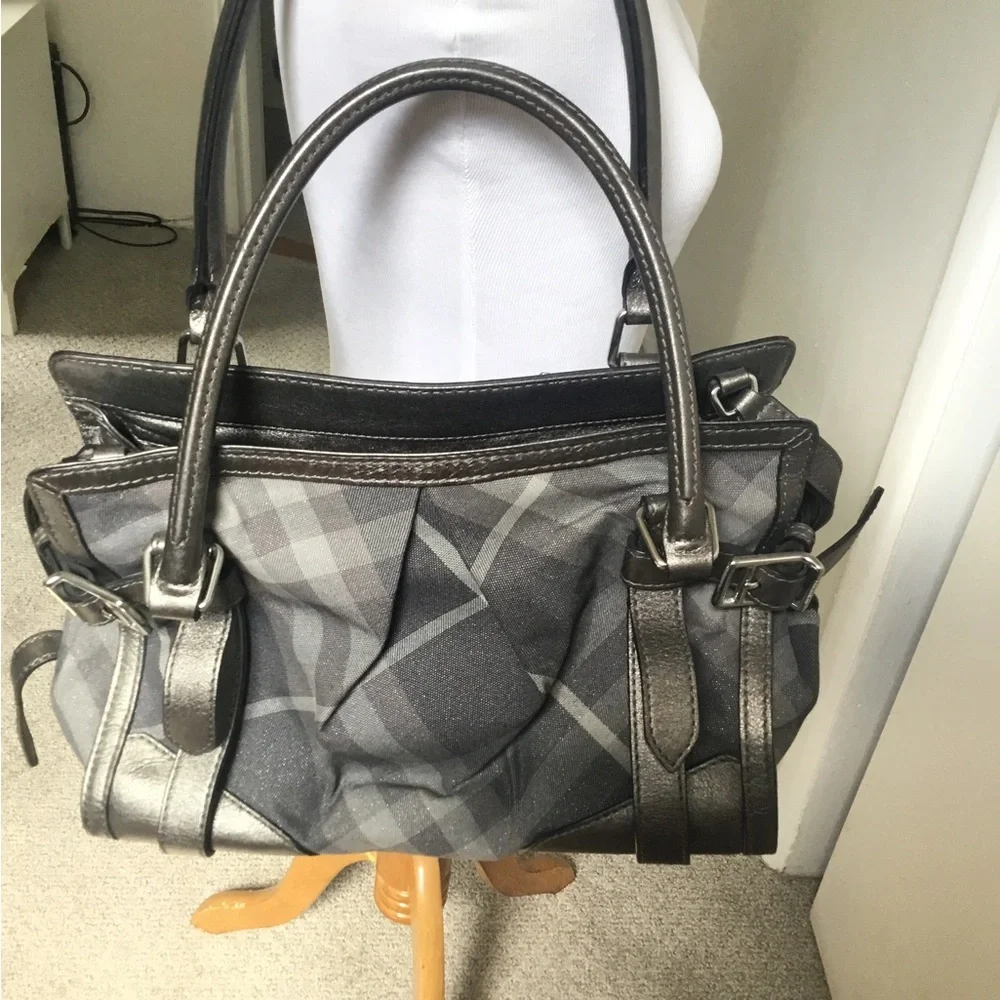 Authentic BURBERRY Gray Shimmer Check “Pilgrim” Satchel Crossbody - EUC